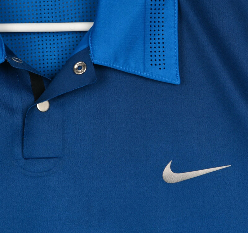 Tiger Woods Collection Men's XL Nike Metal Snap Button Blue Mesh Golf Polo Shirt