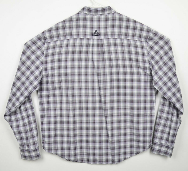Prana Men's XL Nylon Purple Gray Hiking Fishing Casual Button-Front Shirt