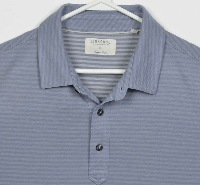 Linksoul Men's Medium Blue/Purple Striped John Ashworth Golf Polo Shirt