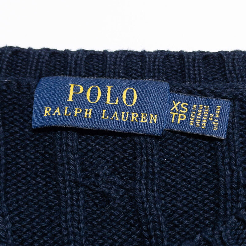 Polo Ralph Lauren Sweater Dress Womens XS Cable-Knit Pullover Crewneck Navy Blue