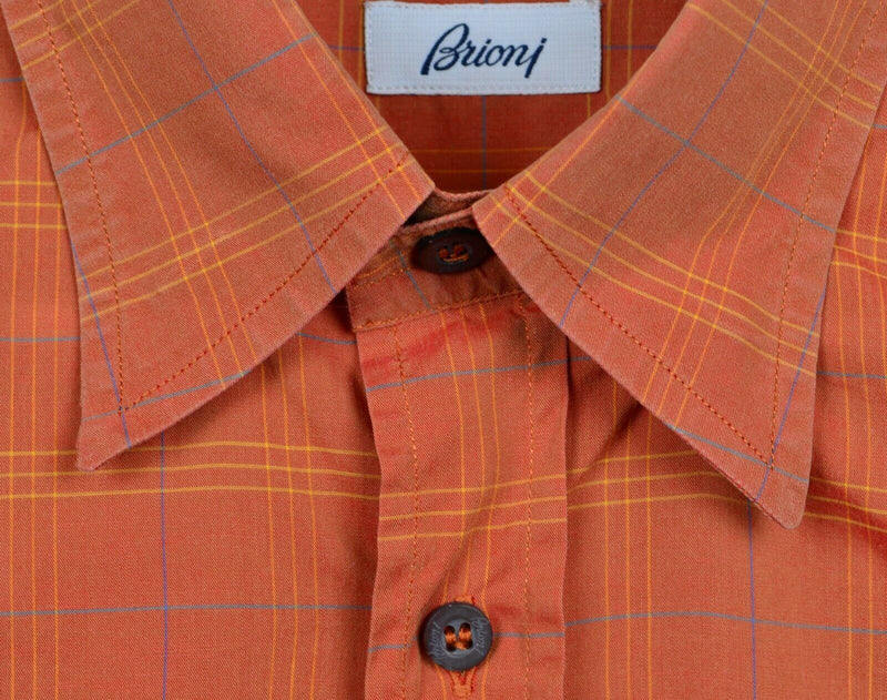 Brioni Men's Sz Large Orange Plaid Button-Front Made in Italy Shirt