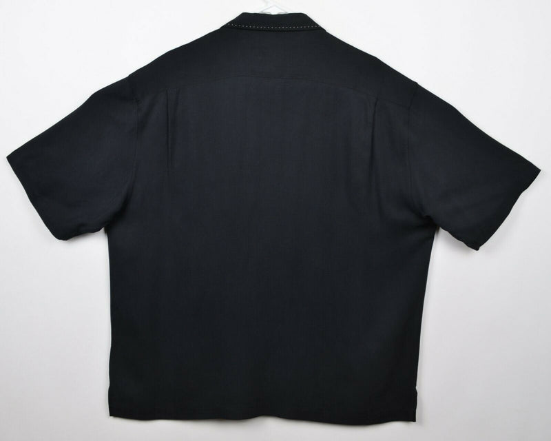 Nat Nast Men's Sz XL 100% Silk Black Panel Bowling Hawaiian Aloha Shirt