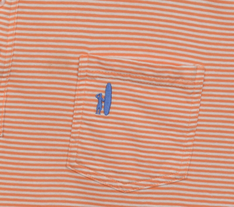 Johnnie-O Men's Medium Orange White Striped Surfer Logo Preppy Pocket Polo Shirt