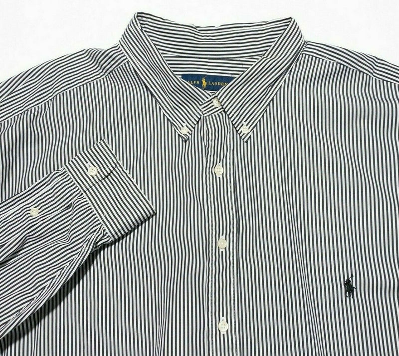 Polo Ralph Lauren Men's 4XLT (4XL Tall) Button-Down Shirt Black White Striped