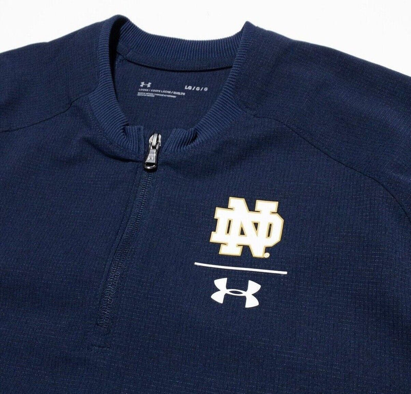 Notre Dame Under Armour Team Issue Mens Large 1/4 Zip Pullover Short Sleeve Blue