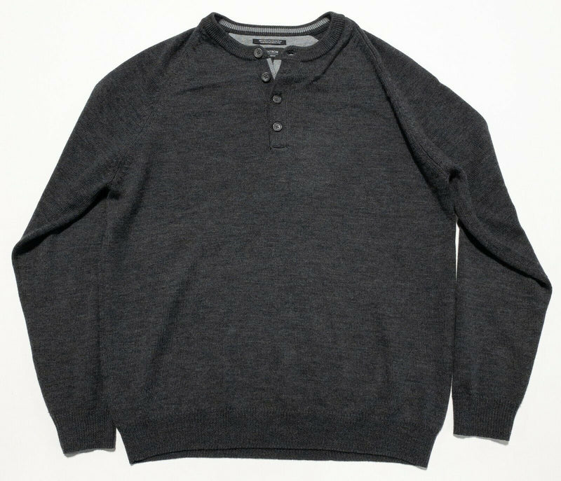 Nordstrom Men's XL 100% Merino Wool Dark Gray Henley Collar Pullover Sweater