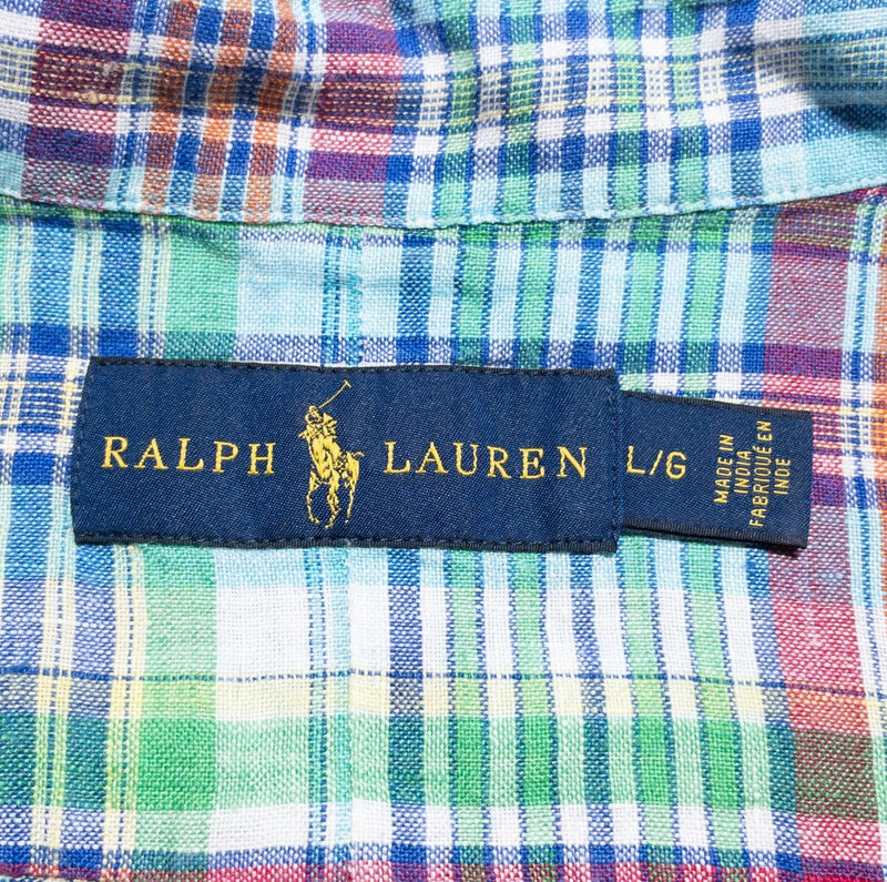Polo Ralph Lauren Linen Shirt Men's Large Indian Madras Colorful Plaid Button