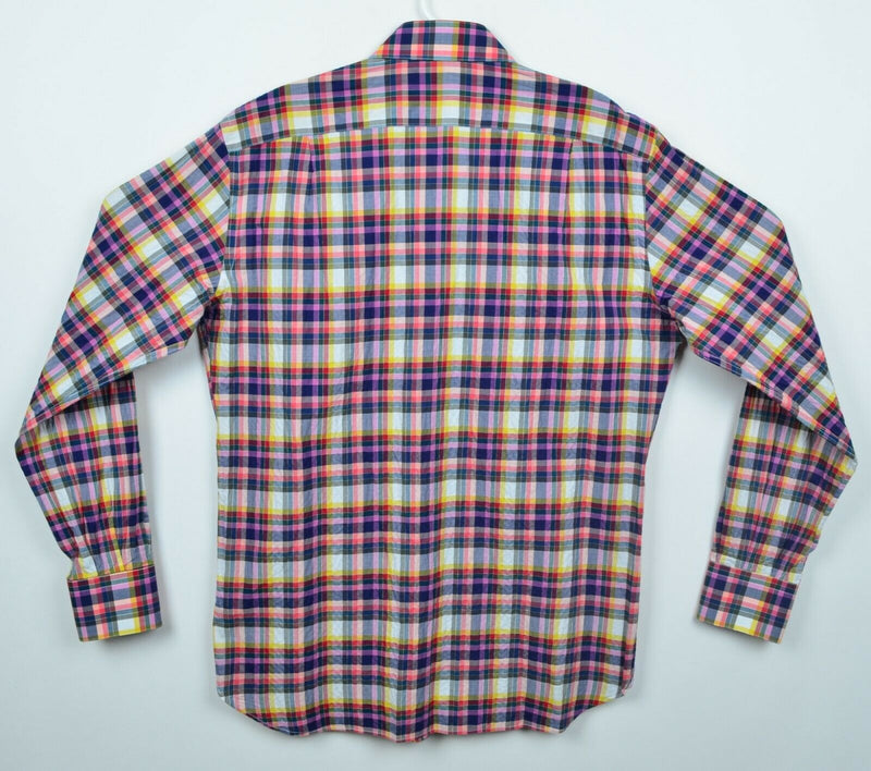 Hammer Made Men's Sz 15.5 Medium Pink Multi-Color Plaid Check Seersucker Shirt