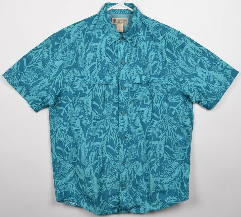 Duluth Trading Co. Men's Medium Floral Blue Teal CoolPlus Vented Fishing Shirt