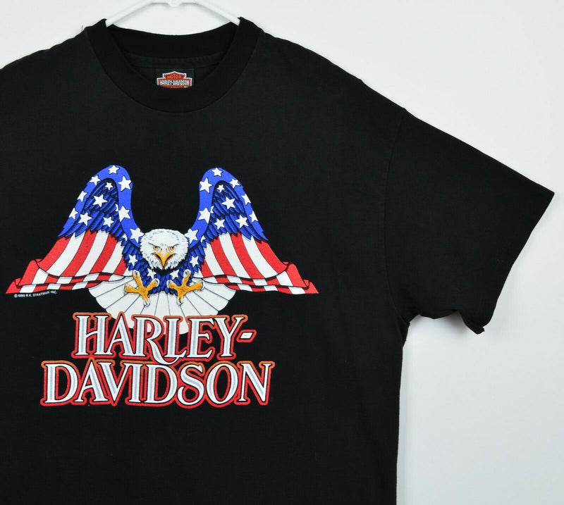 Vintage 1990 Harley-Davidson Men's Sz Large Eagle USA Flag Patriotic T-Shirt