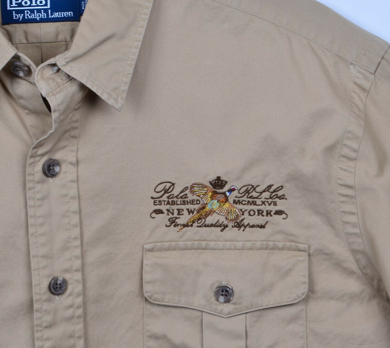 Polo Ralph Lauren Men's Sz XL Embroidered Pheasant Logo Hunting Khaki Shirt