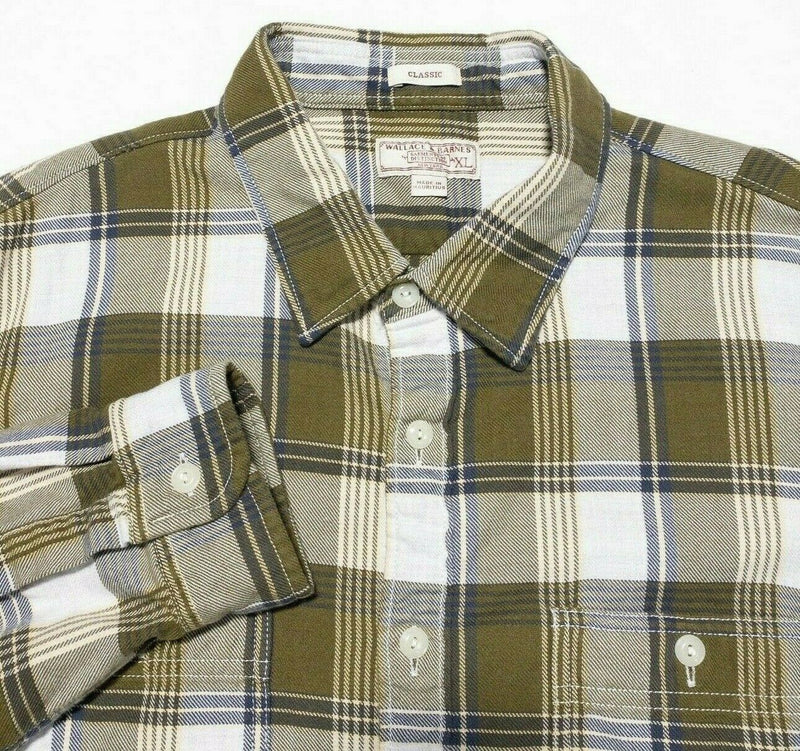 Wallace & Barnes Flannel Shirt XL Long Sleeve Olive Green Plaid Button-Front