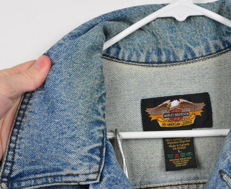 Vintage 90s Harley-Davidson Men's Large Denim Bar Shield Biker Trucker Jacket