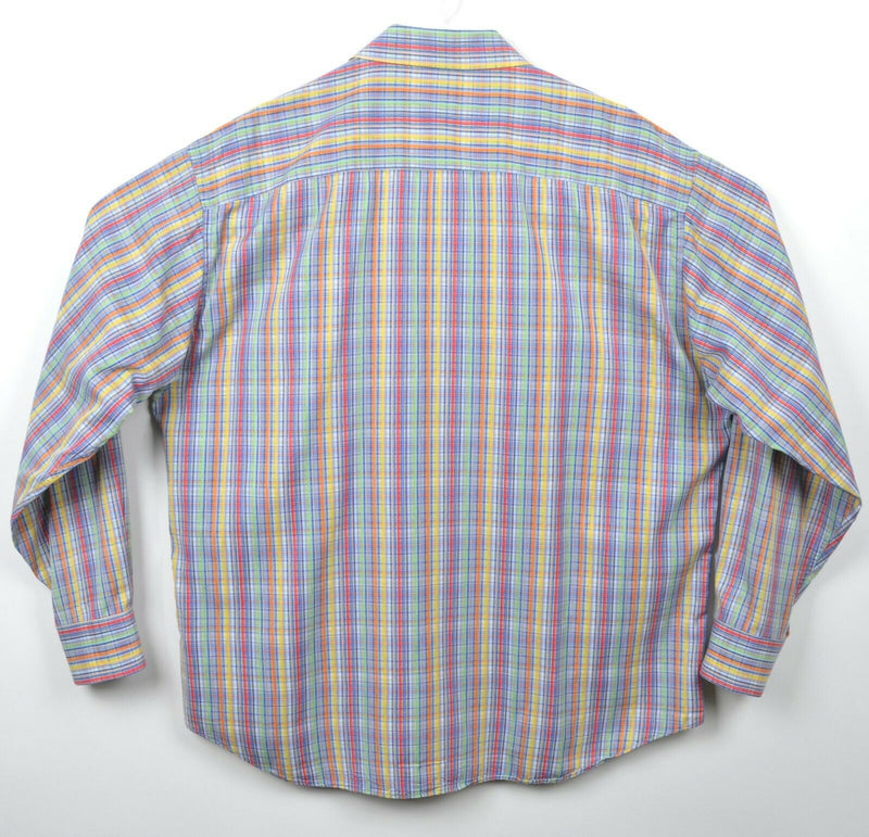 Bugatchi Uomo Men's Sz XL Multi-Color Plaid Red Yellow Green Button-Front Shirt