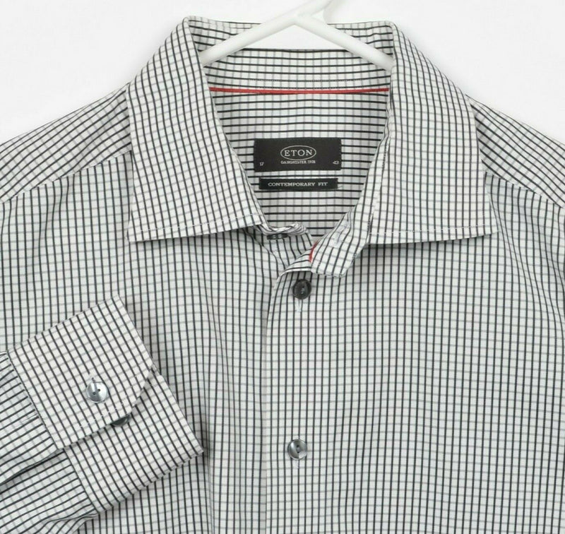 ETON Men's 43/17 Contemporary Fit White Black Check Button-Front Dress Shirt