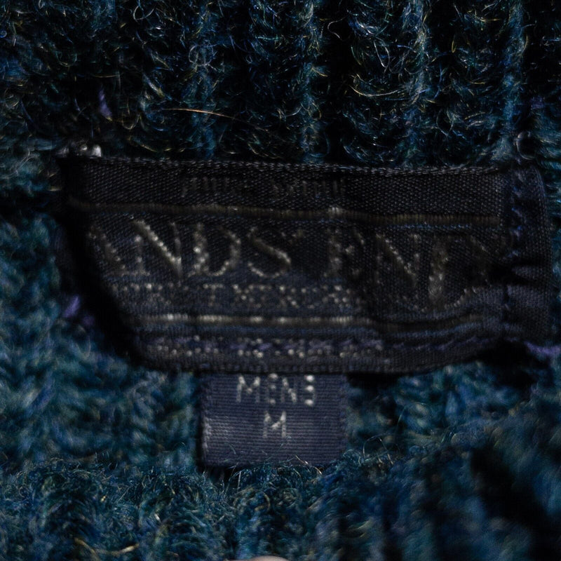 Vintage Lands' End Wool Sweater Men's Medium Chunky-Knit Heavyweight Blue 80s