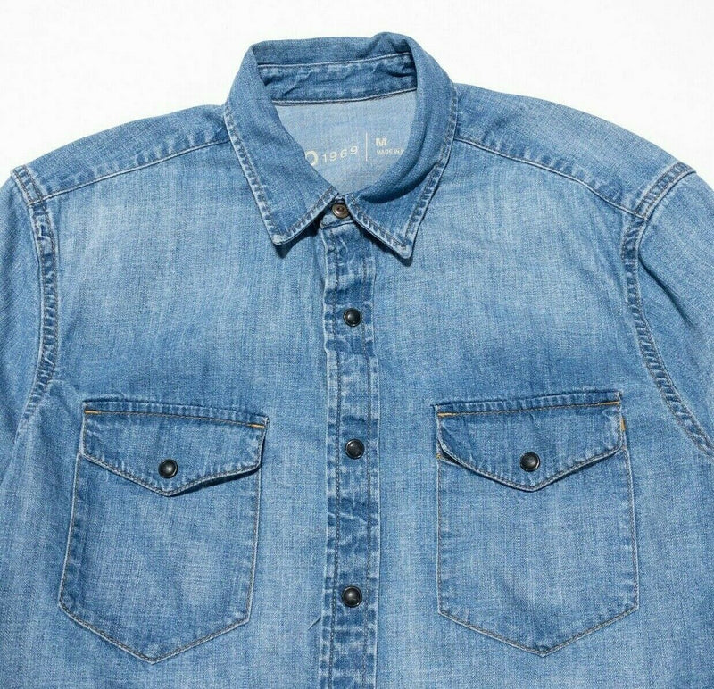 Gap Denim Pearl Snap Shirt Men's Medium Rockabilly Western Indigo Blue Vintage