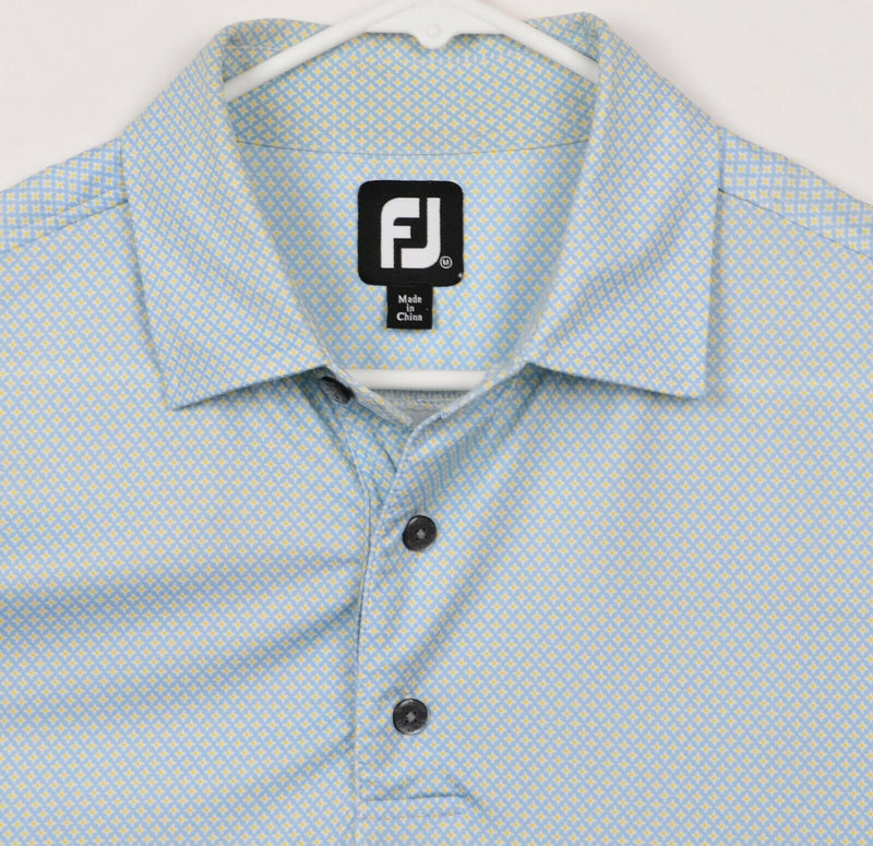 FootJoy Men's Sz Medium Blue Yellow Geometric Diamond Golf Polo Shirt