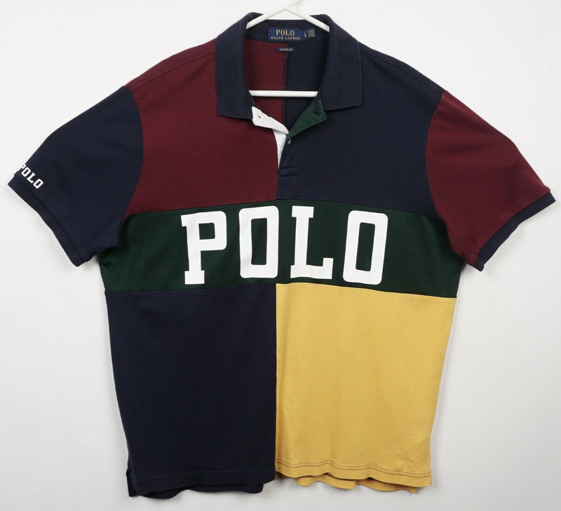 Polo Ralph Lauren Men's Large Colorblock Big Spellout Blue Green POLO Polo Shirt