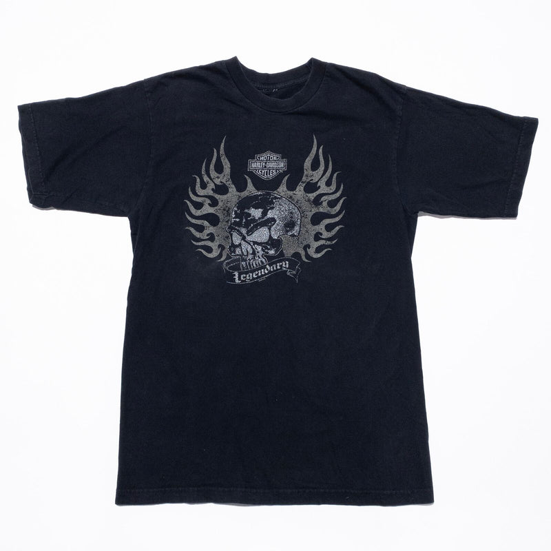 Harley-Davidson Skull T-Shirt Fits Men's S/M Vintage Y2K Flame Wings Black Biker