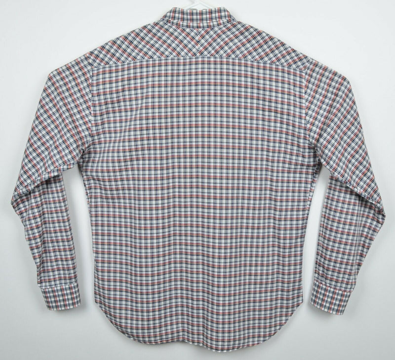 Billy Reid Men's XL Standard Cut Cotton Linen Blend Navy Red Plaid Italy Shirt
