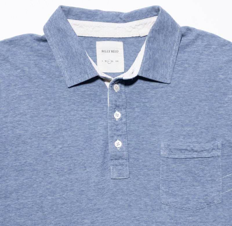 Billy Reid Polo Shirt Large Mens Short Sleeve Pocket Blue Micro-Striped Designer