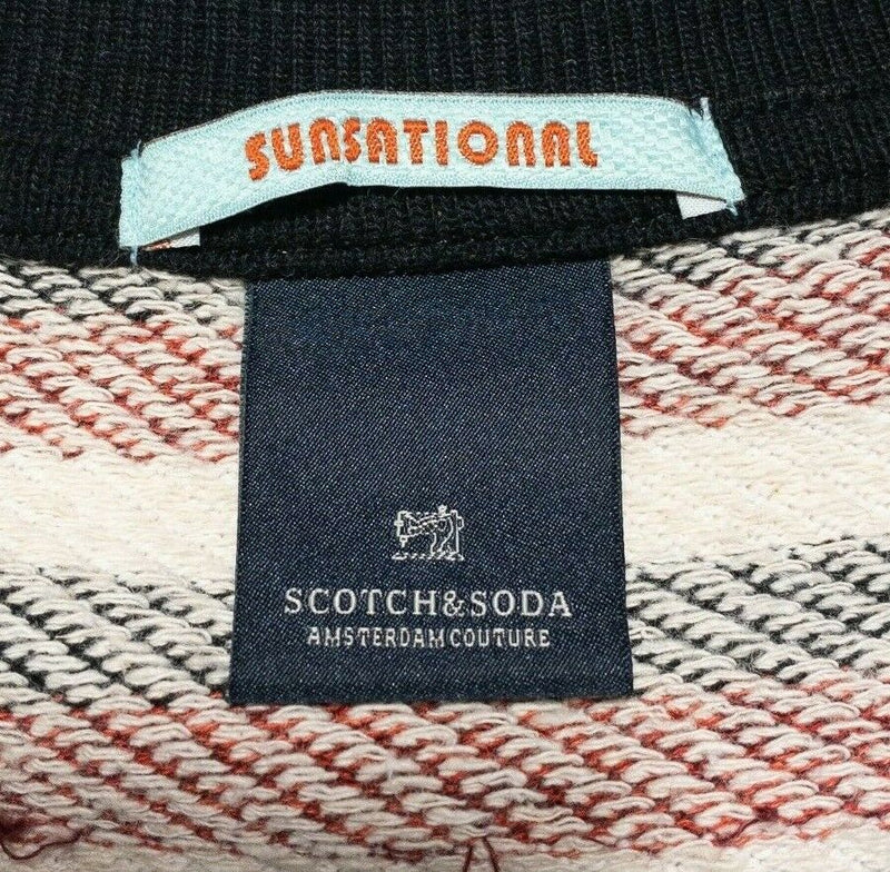 Scotch & Soda Men's Large Red Blue Striped Cotton Blend Crewneck Sweater