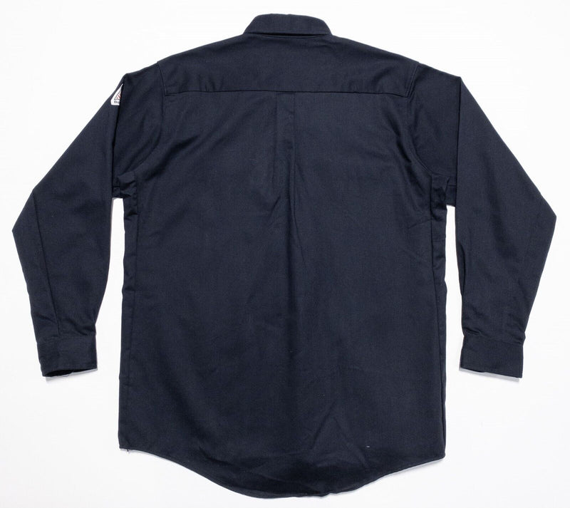 Bulwark FR Shirt Men's Large Long Sleeve Button-Down Navy Blue Work 8.6 ATPV