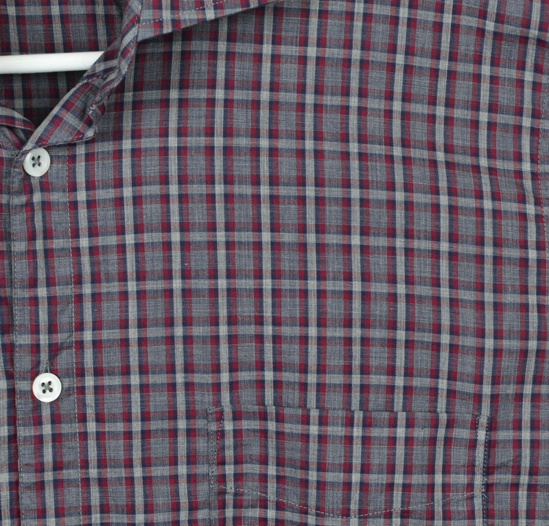 Billy Reid Men's Small Standard Cut Red Navy Gray Plaid Long Sleeve Shirt