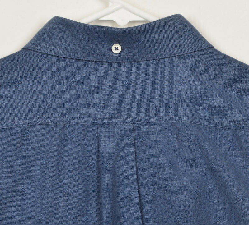 Billy Reid Men Large Standard Cut Blue Geometric Short Sleeve Button-Down Shirt
