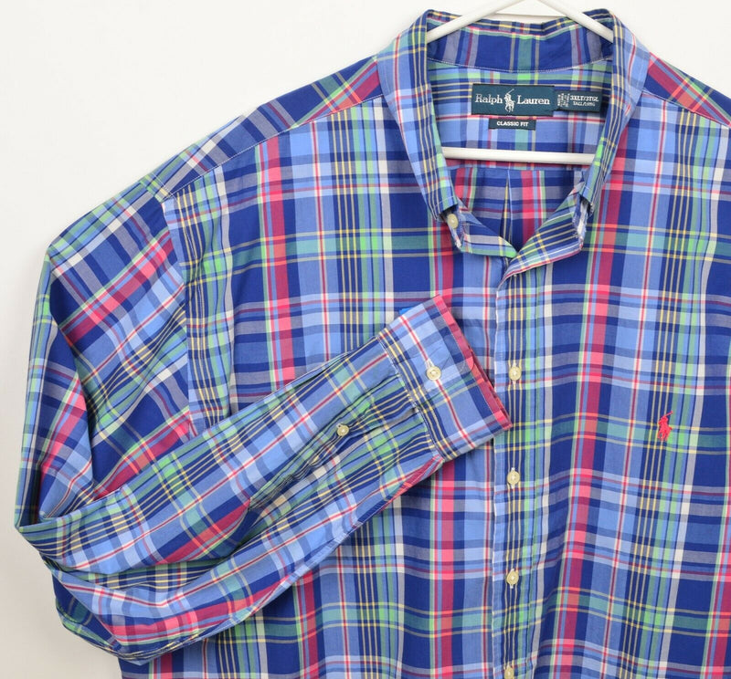 Polo Ralph Lauren Men's 3XLT (3XL Tall) Classic Fit Blue Plaid Button-Down Shirt