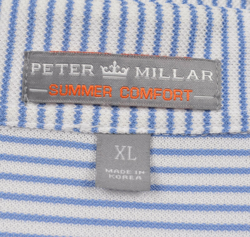 Peter Millar Men's Sz XL Summer Comfort Blue White Striped Golf Polo Shirt