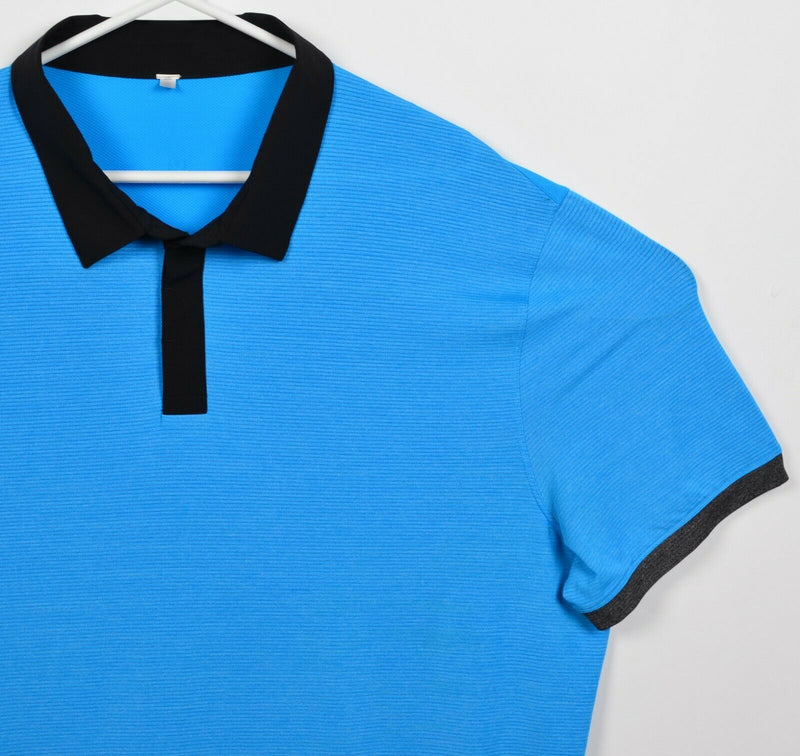 Lululemon Men's 2XL Blue Black Contrast Collar Athleisure Wicking Polo Shirt