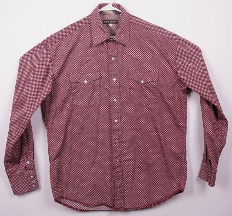 Stetson Men's Large Pearl Snap Red Geometric Circles Western Rockabilly Shirt