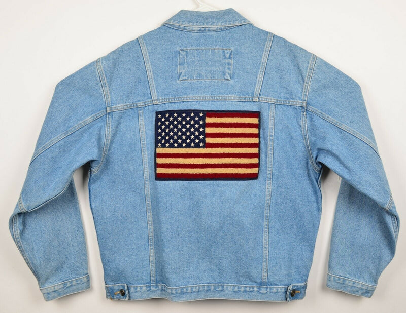 Vintage 90s Brindar Adult Large USA Flag Patriotic Denim Trucker Jacket