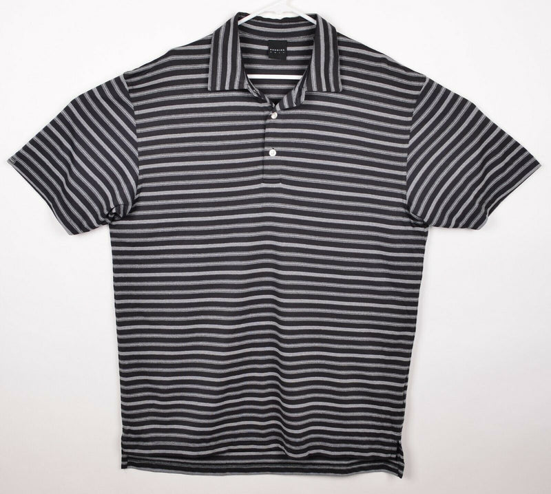 Dunning Golf Men's Sz Large Black Heather Gray Striped Golf Polo Shirt