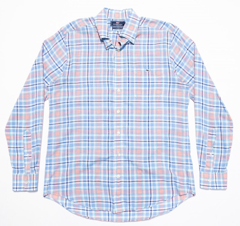 Vineyard Vines Medium Slim Fit Men's Tucker Shirt Long Sleeve Pink Blue Plaid