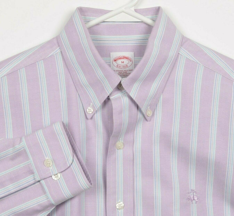 Brooks Brothers Men's Medium Pink Striped Logo Non-Iron Button-Down Shirt