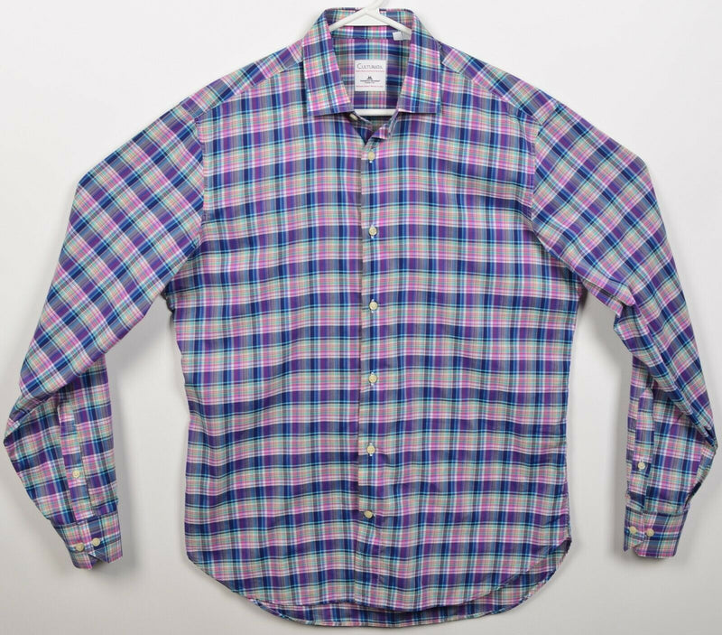 Culturata Thomas Mason Men's Medium/15.5 Pink Blue Plaid Button-Front Shirt