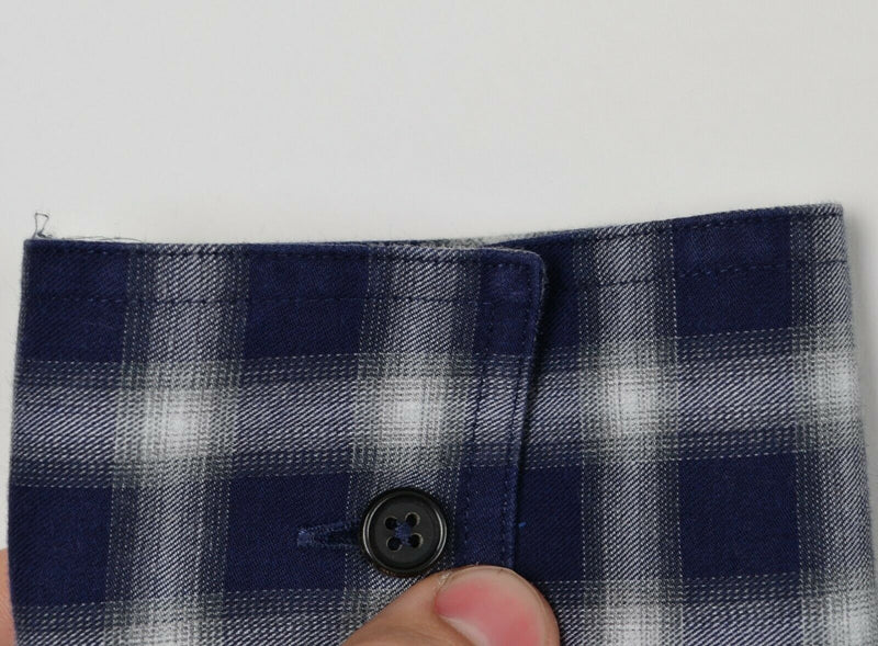 Billy Reid Men's Large Standard Navy Blue Gray Plaid Button-Down Shirt