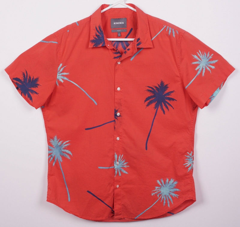 Bonobos Men's Large Slim Fit Floral Palm Tree Red Short Sleeve Button-Down Shirt