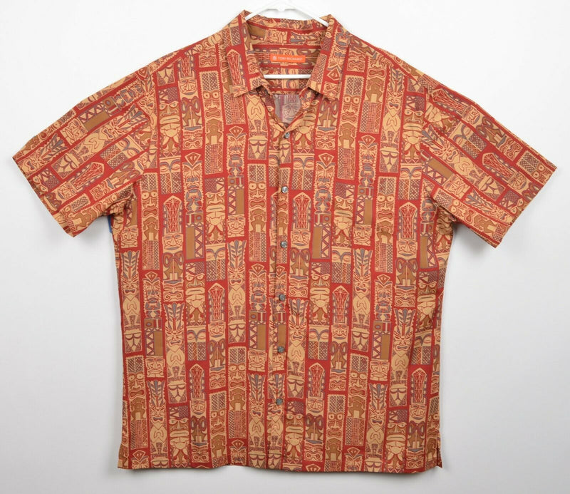 Tori Richard Men's Sz XL Tiki Totem 100% Viscose Orange Red Hawaiian Shirt