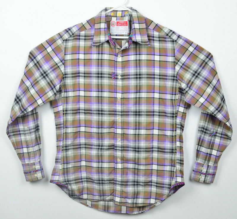 Robert Graham Freshly Laundered Men Medium Brown Purple Plaid Button-Front Shirt