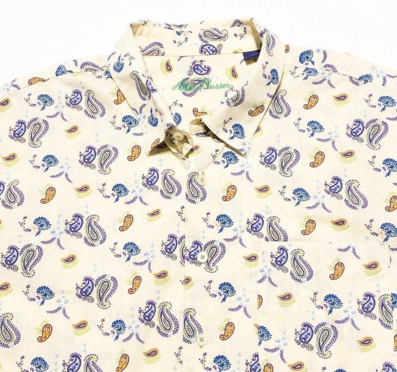 Alan Flusser Paisley Shirt 2XL Men Button-Front Short Sleeve Light Yellow Purple