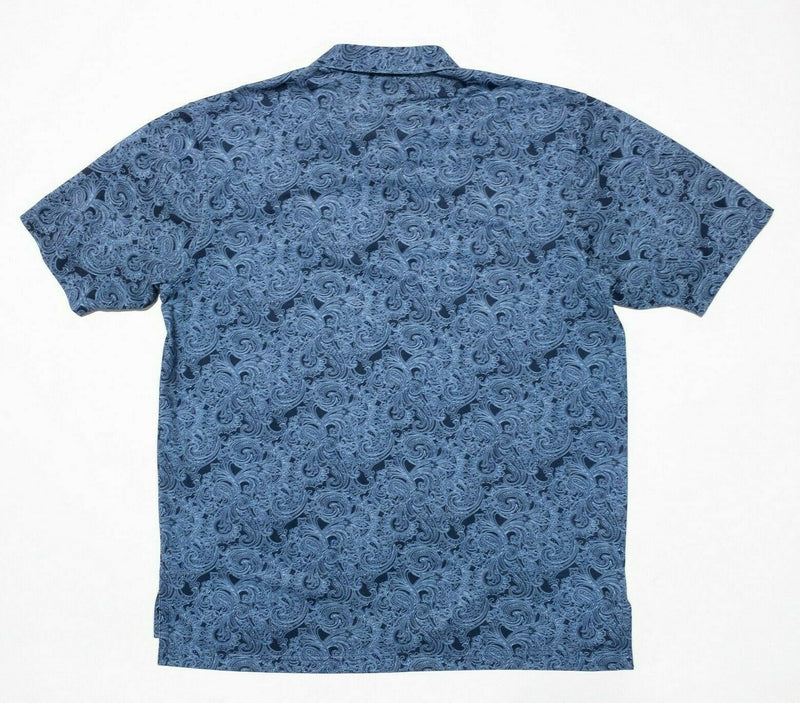 Turtleson Polo Shirt XL Men's Golf Swirls Blue Geometric Paisley Wicking Stretch