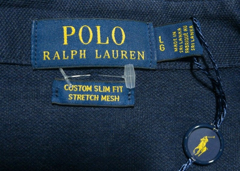 Polo Ralph Lauren Men's Large Slim Fit Stretch Mesh Navy Blue L/S Polo Shirt