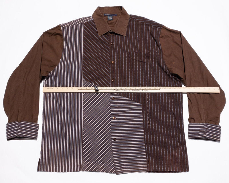 Marithe Francois Girbaud Shirt Men's 4XL Long Sleeve Colorblock Stripe Brown 90s