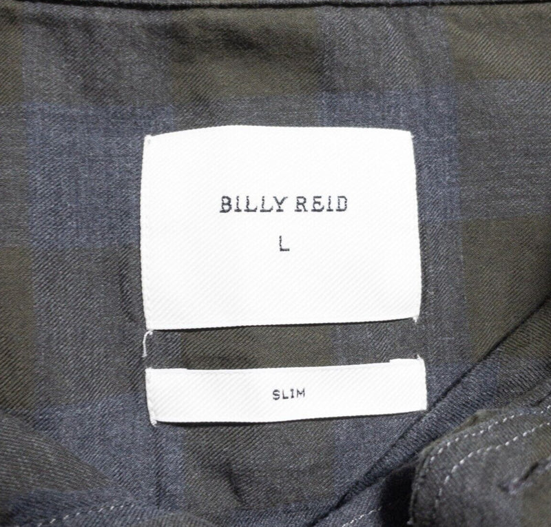 Billy Reid Shirt Men's Large Slim Fit Green Blue Check Italy Long Sleeve Button