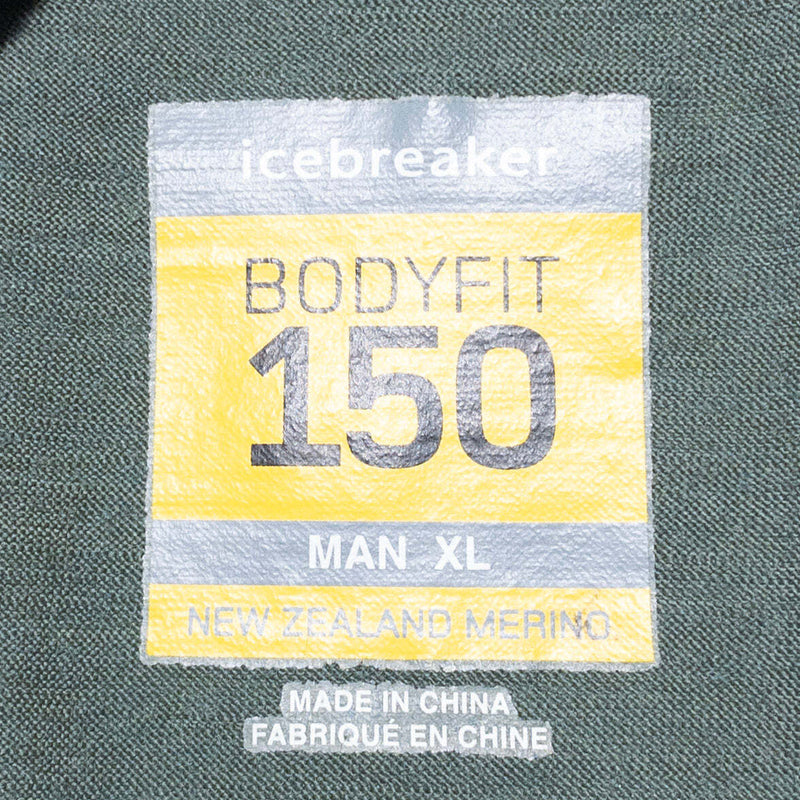 Icebreaker Base Layer Men's XL Bodyfit 150 Merino Wool Green 1/4 Zip Pullover