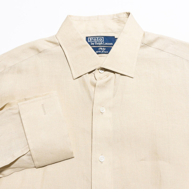 Polo Ralph Lauren Linen Shirt Men's 16-35 French Cuff Beige Ivory Philip Vintage